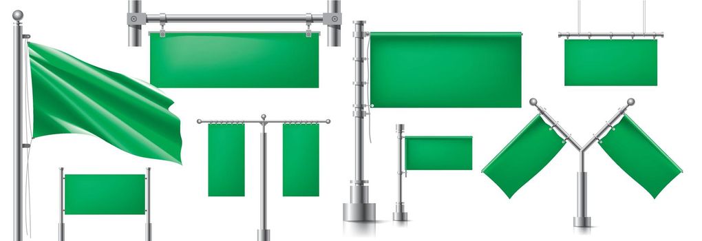 Large vector set of green flags, ribbons and various design elements