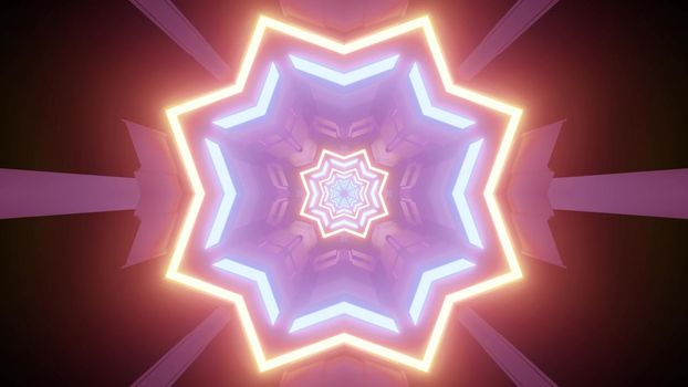 Glowing star shaped pattern with colorful lights 3d illustration