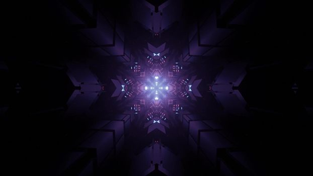 3D illustration of illuminated snowflake pattern in darkness