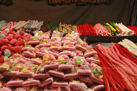 Candies of various colors and flavors in a street stall