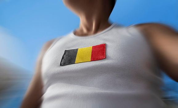 The national flag of Belgium on the athlete's chest