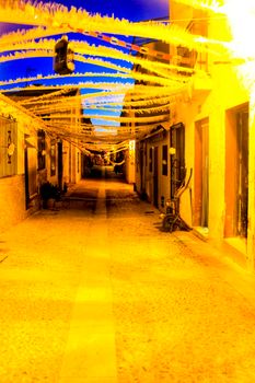 Streets of Tabarca Island in Alicante adorned by the festivity