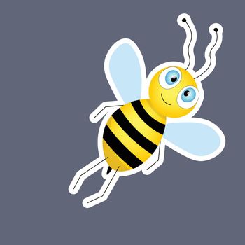 Cartoon cute bee mascot, sticker. Bee flies. Small wasp. Vector insect icon. Template design for invitation, cards, wallpaper, kindergarten. Doodle style