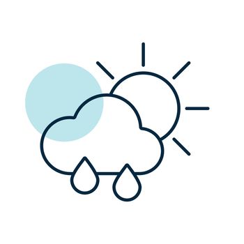 Sun with raincloud and raindrops vector icon