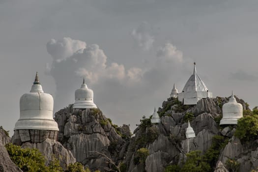 Pagoda on top of the cliff high mountain at Chaloem Phrakiat Phrachomklao Rachanuson temple (Wat Phrabat Pu Pha Daeng).