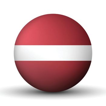 Glass light ball with flag of Latvia. Round sphere, template icon. Latvian national symbol. Glossy realistic ball, 3D abstract vector illustration highlighted on a white background. Big bubble