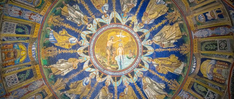 Historic byzantine mosaic in Saint Vitale Basilica, Ravenna, Italy