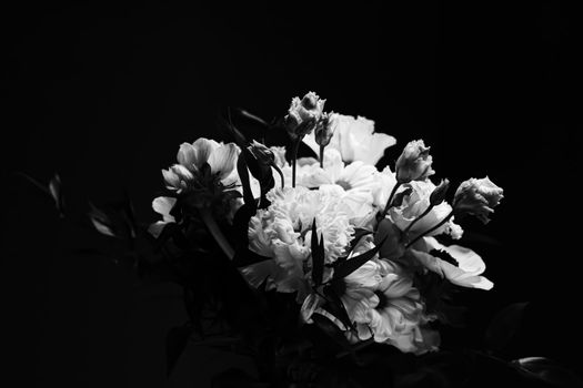 Flower bouquet as beautiful floral arrangement, creative flowers and floristic design, classic black and white monochrome