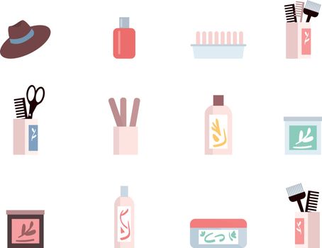 Hair care products flat color vector objects set