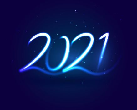2021 happy new year neon style blue streak background