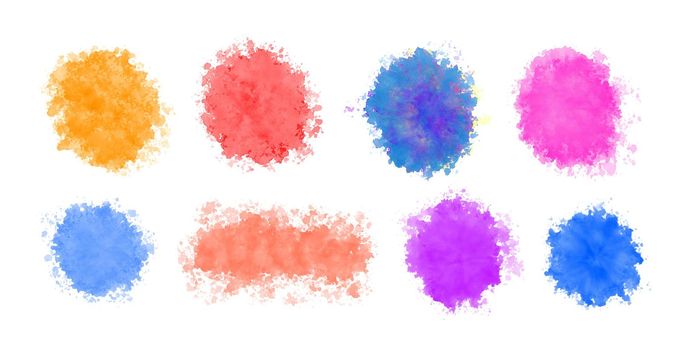 set of watercolor splash splatter in various colors
