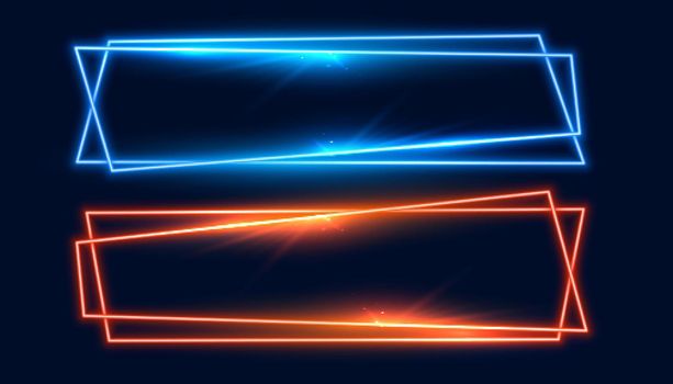 two wide neon frames banner in blue and orange color