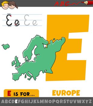 letter E from alphabet with Europe continent