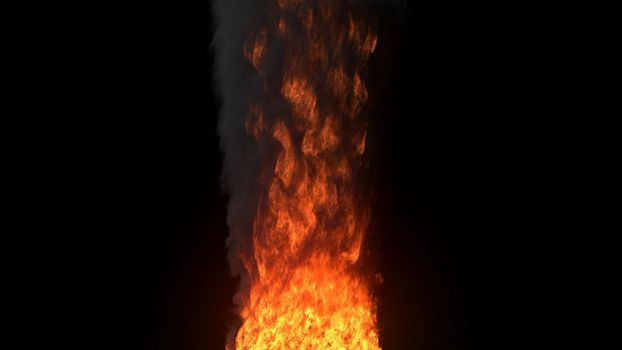 Fire tornado growing and spinning with black smoke. 3D Rendering