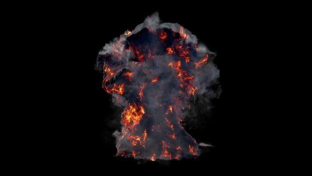 An unusual explosion, fire swirling along with black smoke. 3D Rendering