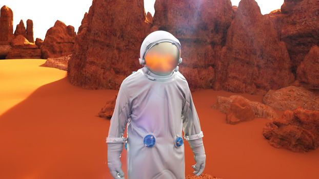 Astronaut on the Mars planet.. 3D rendering