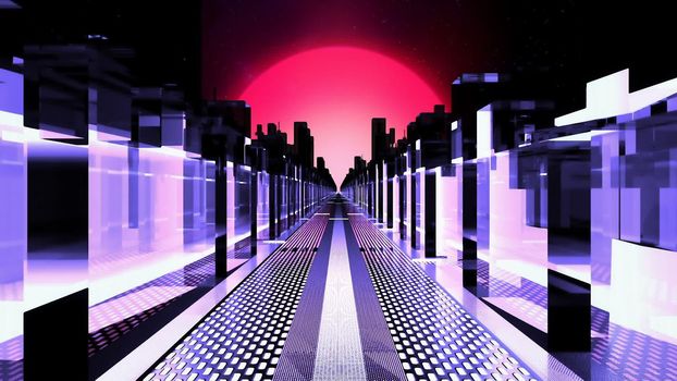 sci-fi city of the neon skyscrapers. 3D rendering