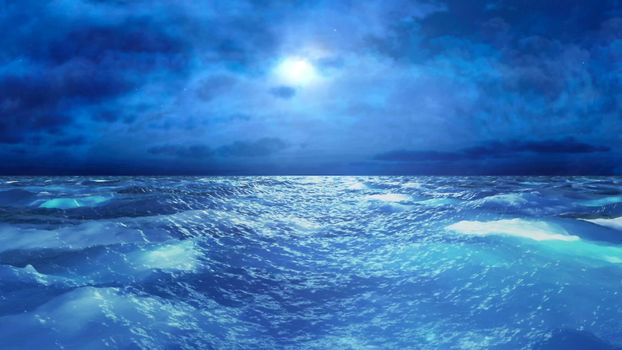 Realistic Stormy Sea at Night, Abstract Background 3D rendering