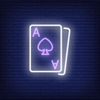 Blackjack cards neon sign element,
