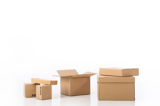 Group of cardboard boxes isolated on white background
