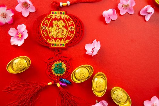 Prosperity and Spring. Flat lay Chinese new year