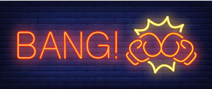Bang neon text with boxing gloves