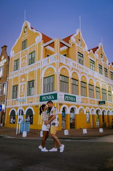 Curacao, Netherlands Antilles March 2021,View of colorful buildings of downtown Willemstad Curacao Caribbean Island, Colorful restored colonial buildings in Pietermaai 