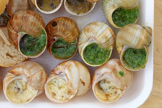 Close up portion of cooked escargot snails