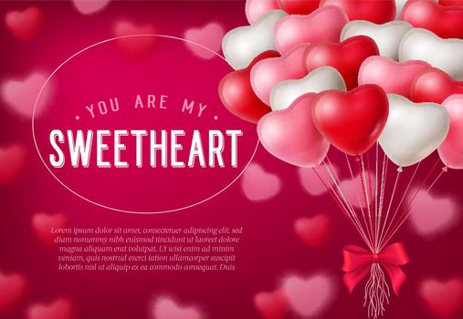 You are my sweetheart lettering, bunch of heart shaped balloons