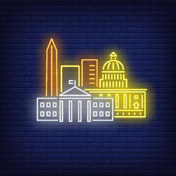 Washington DC buildings neon sign