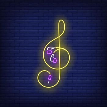 Treble clef made of earphones cable neon sign