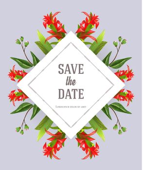 Save the date design template with red gladiolus