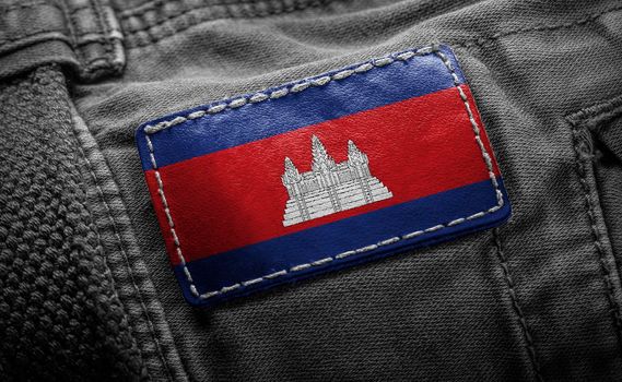 Tag on dark clothing in the form of the flag of the Cambodia