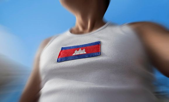 The national flag of Cambodia on the athlete's chest