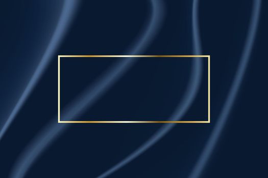 Luxury frame line rectangle golden border and overlapping decoration on crumpled fabric blue dark background
