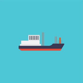Ship on the sea, illustration, vector on white background.