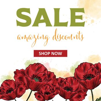 Sale banner template with poppies