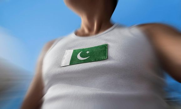The national flag of Pakistan on the athlete's chest