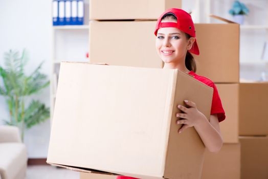 Young woman delivering boxes of personal effects