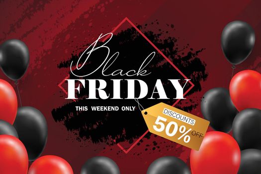 Black Friday Sale Poster with black balloons for Retail, Shopping, or Black Friday Promotion style