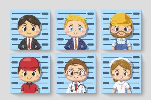 Card of various occupations Take photo of ID cartoon character