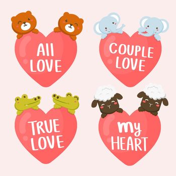 Various kind of animal are ready to celebrate happy valentine day. with heat and love
