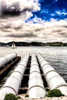 Drain pipes on the banks of The Tagus River