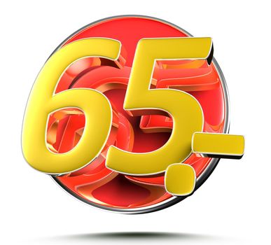 Number 65 price tag isolated on white background 3D illustration with clipping path.