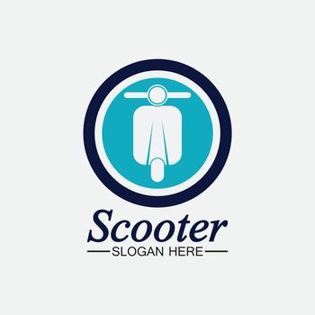 Moped scooter logo vector icon illustration design template.Retro bikes and scooters club logo.classic scooter emblems, icons and badges.