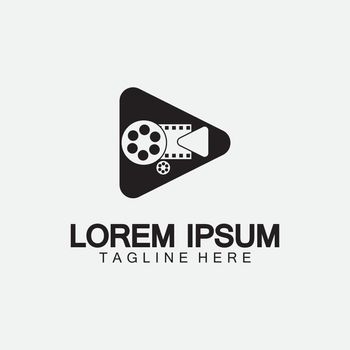 Play movie Video Camera& Film Strip Play Movie Cinema Entertainment Stock Vector icon logo design