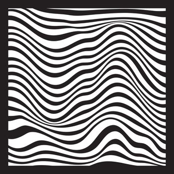 Abstract Geometric Background of Fluid Waves with Fashionable Striped Surface Pattern - Black and White, Vector Swirls