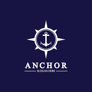 Anchor compass concept icon Logo vector illustration design,Nautical logo template. Flat design style on background.