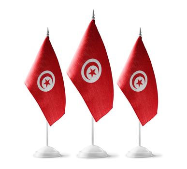 Small national flags of the Tunisia on a white background