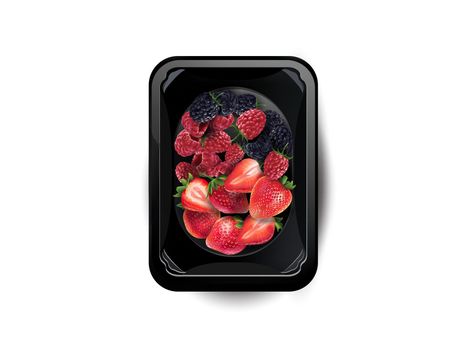 Blackberries, raspberries and strawberries in a lunchbox.